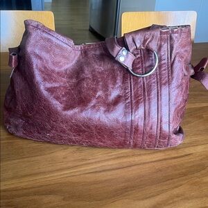 Aged patina Maroon Leather Shoulder Bag